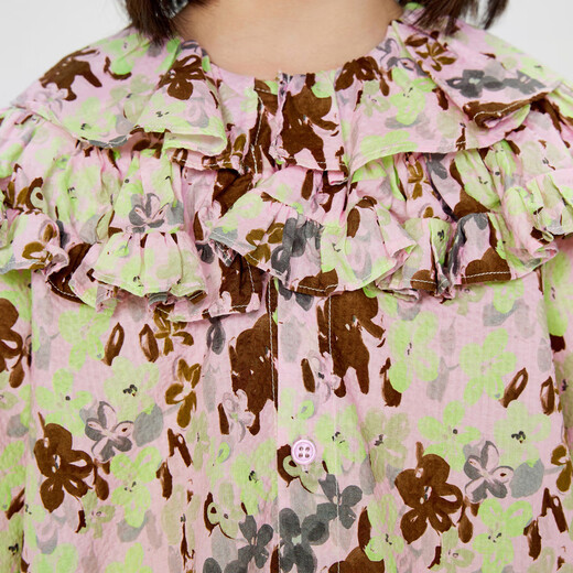 Jnby by JNBY Jiangnan Buyi children's clothing cotton printed long-sleeved shirt flower pattern autumn and winter girls and children 1O8212370 904/mixed pink green 100 cm