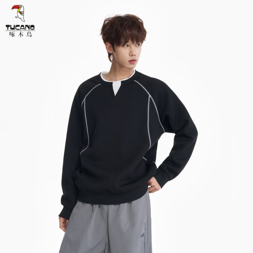 Woodpecker (TUCANO) 2026 spring and autumn Hasselblad line large size contrasting color V round neck fake two-piece outdoor sports texture top sweatshirt for men dark blue M