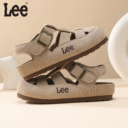 Lee Sandals Retro Style Spring New Boys and Girls Roman Baotou Sandals Medium and Large Children's Soft Soled Birkenstock Shoes Sand Color 36 Recommended Foot Length 214mm
