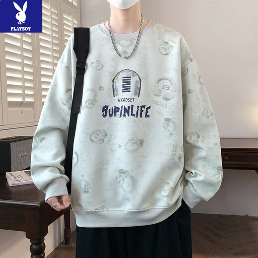 Playboy (PLAYBOY) 2026 Neuer Frühlings- und Herbstpullover für Herren, trendige Marke, Teenager, lockeres Langarm-T-Shirt, Gymnasiasten, hübsches Bottoming-Shirt, Schwarz 8833 L 100 bis 120 Jin Jin entspricht 0,5 kg