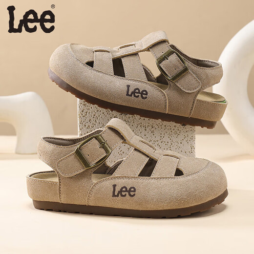 Lee Sandals Retro Style Spring New Boys and Girls Roman Baotou Sandals Medium and Large Children's Soft Soled Birkenstock Shoes Sand Color 36 Recommended Foot Length 214mm