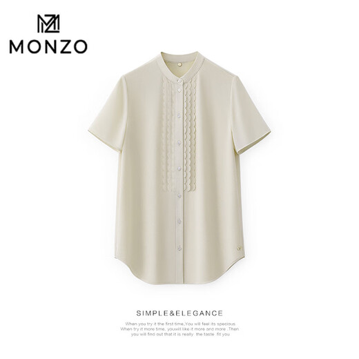 MONZO international first-line brand heavy craftsman lace commuting casual all-match acetate short-sleeved shirt women's summer Gardenia White S