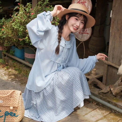 Forest Girl Tribal Sweet Style Embroidered Shirt Women's New Tassel Lace Design Forest Style Versatile Loose Top Summer Blue Top S Model Code