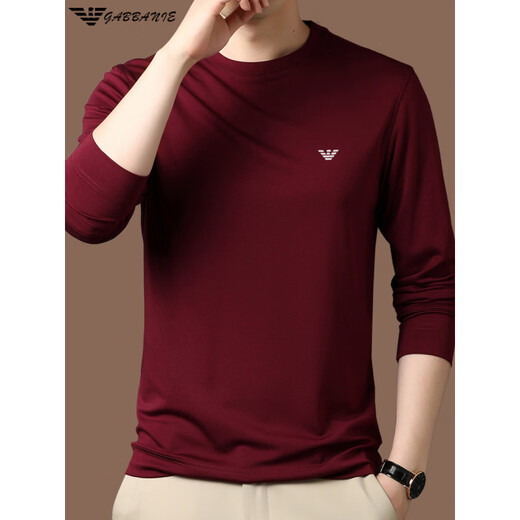 EA7 Armani solid color mulberry silk long-sleeved T-shirt men's round neck spring and autumn high-end bottoming shirt trendy dark blue M 165 recommended 95-120 Jin Jin equals 0.5 kg