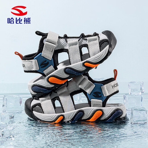 HOBIBEAR children's shoes summer boys outdoor hollow toe sports sandals lightweight girls beach shoes 621310 gray black 36