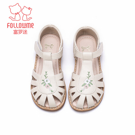 Fuluo Mi Girls Sandals Summer New National Style Embroidered Princess Shoes Children's Non-Slip Lightweight Baotou Sandals Off-White 27
