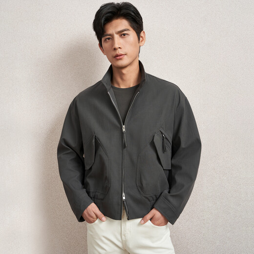 Guillaume de Mons Aojia Lyocell jacket short men's business casual commuter gray stand-up collar jacket top 2025 spring green tile gray S