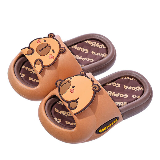 OLOME Capibala summer children's sandals for boys and girls, non-slip soft soles, anti-collision, home bathing slippers for older children, light brown color, size 24 25 (shoe inner length 15, suitable for feet 14CM)