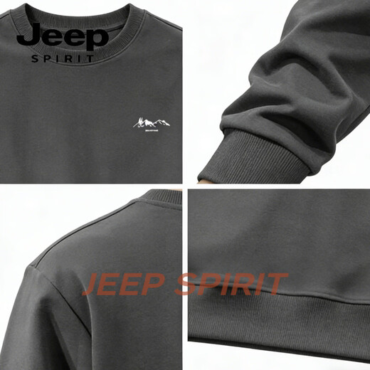 JEEP SPIRIT American Heavyweight Round Neck Sweater Men's Loose Embroidered Couple Tops 2026 Spring Velvet Long Sleeve Jacket Black S 70 - 90 Jin Jin is equal to 0.5 kg