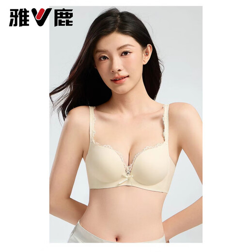 Yalu 8227# Ropa interior invisible push-up de pecho pequeño encaje en V profundo + tirantes de encaje puro deseo de lucir más grande sin aros de acero sujetador para mujer color champán 4XL 32/70 adecuado para 80-100 Jin Jin es igual a 0,5 kg