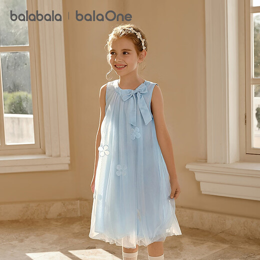BALABALA Girls Skirt Children's Dress 2026 New Summer Sleeveless Vest Skirt Mesh Sweet Princess Blue Tone 00388 90