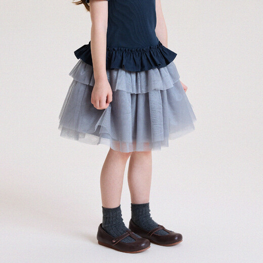 Yoona's mom girls spring new Korean fluffy gauze skirt girls 2026 spring and summer soft gauze short skirt trendy gray ready stock 90