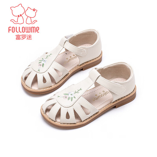 Fuluo Mi Girls Sandals Summer New National Style Embroidered Princess Shoes Children's Non-Slip Lightweight Baotou Sandals Off-White 27