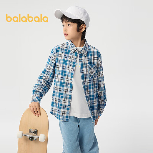 BALABALA children's clothing children's long-sleeved shirts boys and girls spring clothes big children's tops casual fashion versatile blue and white tone 00481 100