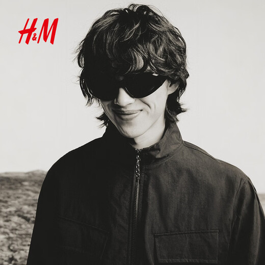 H&M Men's Jacket Spring New Stand Collar Slightly Loose Jacket Outdoor Windproof and Hydrophobic Overshirt 1326422 Black XS 165/84