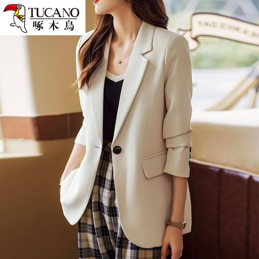 Woodpecker Original Single Back Slit Off-White Suit Jacket Women's 2026 Spring and Autumn New Style Small Popular Suit Top Green Suit_(Back Slit) M