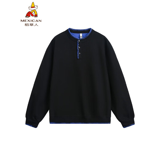 Scarecrow hand-stitched Henry collar sweatshirt for men 2026 spring new trendy brand couple loose pullover top, apricot color HW3801 M