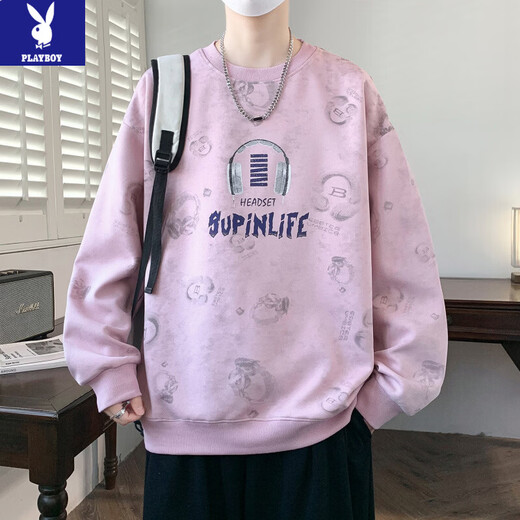 Playboy (PLAYBOY) 2026 Neuer Frühlings- und Herbstpullover für Herren, trendige Marke, Teenager, lockeres Langarm-T-Shirt, Gymnasiasten, hübsches Bottoming-Shirt, Schwarz 8833 L 100 bis 120 Jin Jin entspricht 0,5 kg