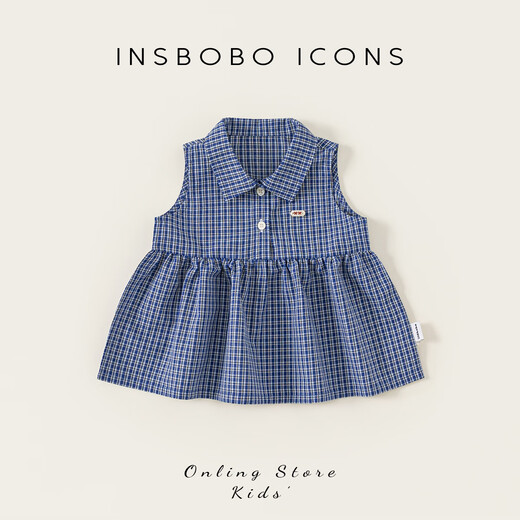 INSBOBO girls' shirt summer new style 2026 girl's plaid shirt children's fashionable and good-looking top summer dress blue plaid 90