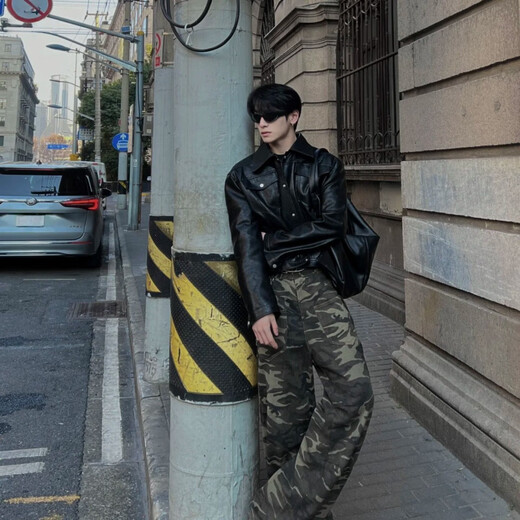 LISM2026 new handsome trendy men's autumn pu leather jacket jacket fashion versatile short motorcycle suit Korean version black XL