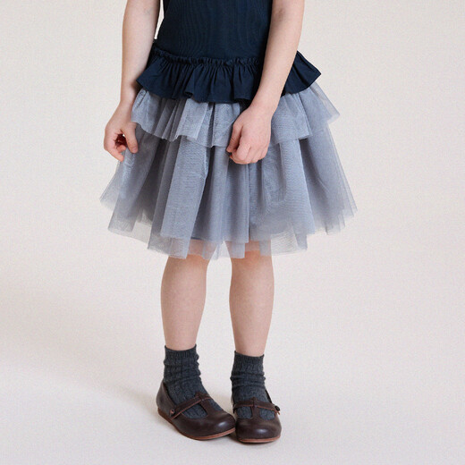 Yoona's mom girls spring new Korean fluffy gauze skirt girls 2026 spring and summer soft gauze short skirt trendy gray ready stock 90