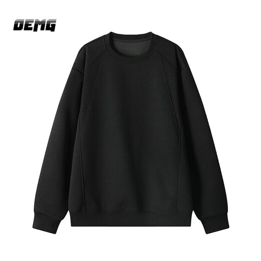 OEMG shoulder 430g heavyweight long-sleeved sweatshirt men's autumn and winter wide shoulder casual warm base plus velvet inner top black XL recommended 130-150Jin Jin equals 0.5 kg