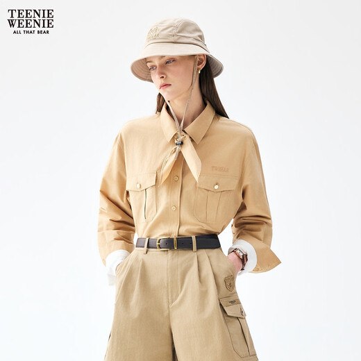 Teenie Weenie Bear Women's Shirt 26 Spring and Summer New Retro Fashion Loose and Comfortable Lapel Shirt Khaki S