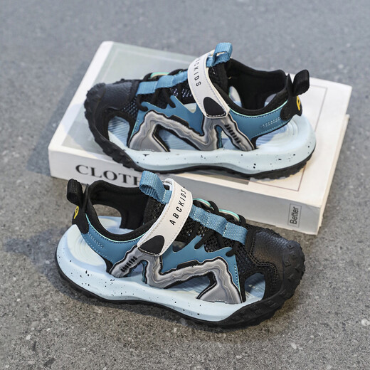 ABC KIDS Children's Shoes 2026 Spring New Baotou Sandals Sports Beach Shoes Hollow Casual Shoes Black Blue 30