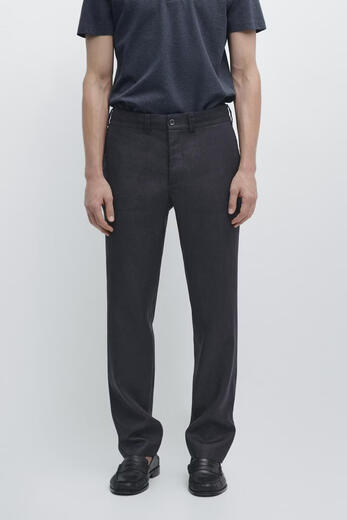 Massimo Dutti spring and summer new product 2026 men's urban simple commuting pure linen trousers 02855440 dark blue S (175/80A) (waist 75cm)