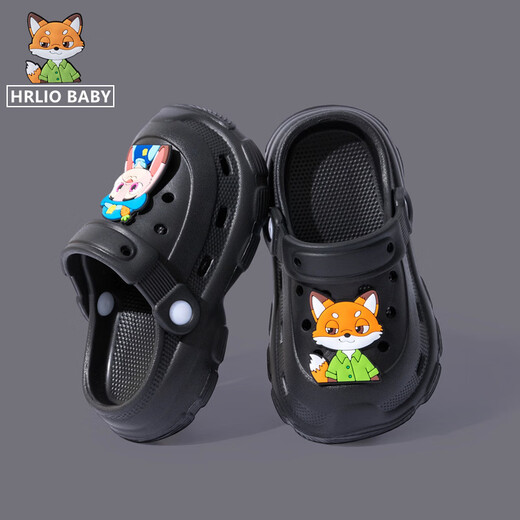 韵优利(yunyouli)儿童夏季拖鞋卡通室内包头男女童洞洞鞋疯狂动物城宝宝包头拖鞋 黑色(升级版) 28 29码 内长17.5cm约3.5/4岁