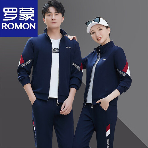 ROMON Sports Suit Men's Spring and Autumn Couple Three-piece Casual Men's and Women's Sweatshirt Sportswear Women's Running Sportswear Suit Men White 3616 Liang M Women's Recommended 85-98 Jin Jin equals 0.5 kg
