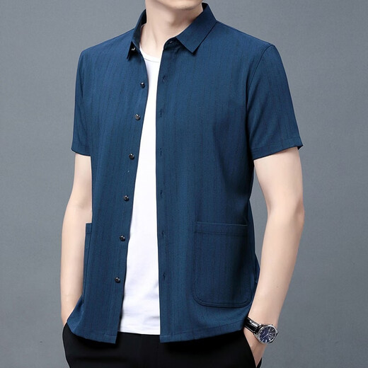 LILANZ summer short-sleeved shirt men's loose thin linen half-sleeved middle-aged and elderly dad's cotton and linen shirt pocket jacket gray thin k371 4XL (190) 130 recommended 185-200 Jin Jin equals 0.5 kg