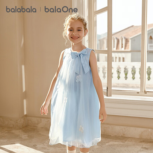 BALABALA Girls Skirt Children's Dress 2026 New Summer Sleeveless Vest Skirt Mesh Sweet Princess Blue Tone 00388 90