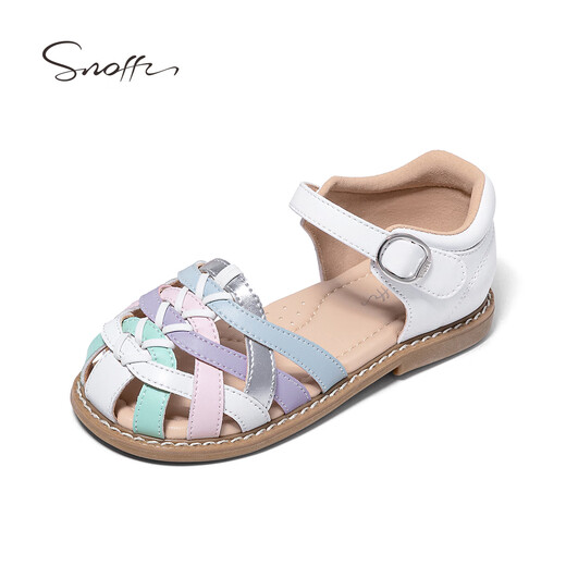 Snuffy Girls Sandals Colorful Braided Children's Roman Sandals Summer Comfortable Little Girls Beach Shoes White/Color 27