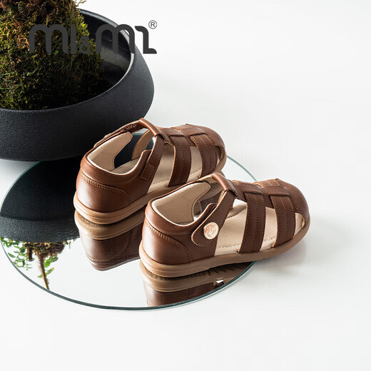 M1&M2西班牙童鞋奥莱儿童凉鞋春夏新款男童女童魔术贴软底罗马沙滩鞋 棕色 22 码 适合脚长13~13.5cm