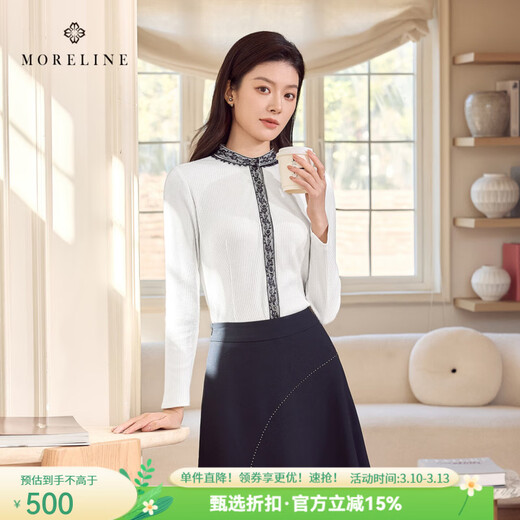 MORELINE Mulan Light Luxury Elegant New Chinese Style Silver Knitted Shirt Women's 2026 Spring New Age-Reducing Whitening and Slimming Shirt Yunmi White M