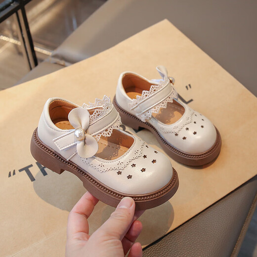 Girls' Shoes Children's Princess Small Leather Shoes 2026 Spring New Baby Girl Simple Campus Girls Black Single Shoes Off-White Size 34 Inner Length Approximately 20.8cm