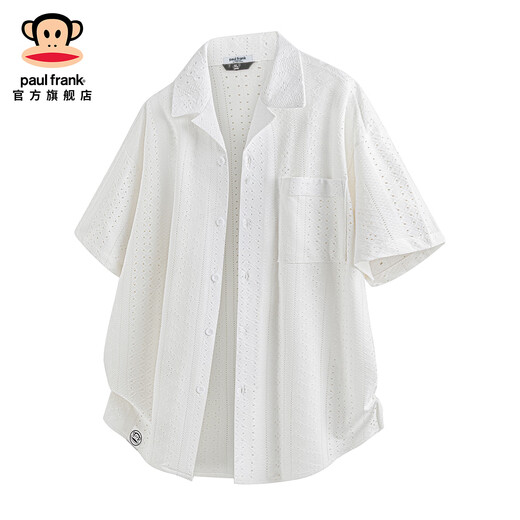 Big mouth monkey (paul frank) old money style hollow short-sleeved shirt men's summer new trendy brand loose design casual versatile shirt jacket khaki ice silk thin section M recommended 90-110Jin Jin equals 0.5 kg