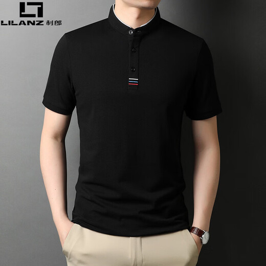 LILANZ business short-sleeved polo shirt men's pure cotton summer new stand-up collar half-sleeved T-shirt casual solid color men's gray XL 52