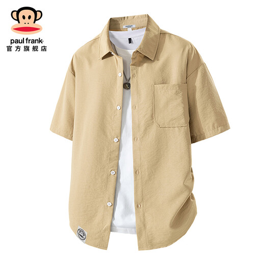 Big mouth monkey (paul frank) loose lapel short-sleeved shirt men's summer new trendy brand casual versatile solid color simple and comfortable shirt jacket white official authentic 3XL recommended 160-175Jin Jin equals 0.5 kg