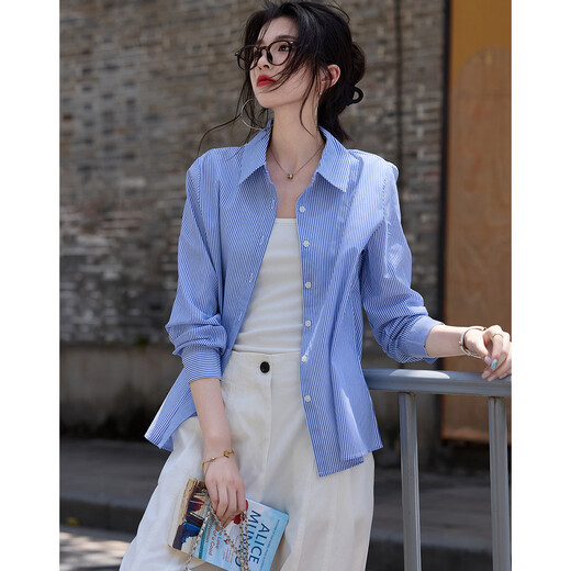 Demana Workplace Art Collector Spring and Autumn Breathing Simple Lapel Shirt Long Sleeve Fitted Shirt Women's Top