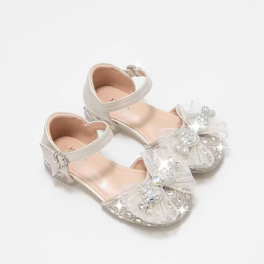 Girls Sandals 2026 Spring and Summer Children Princess Elsa Crystal Shoes for Baby Girls Soft Sole Baotou Sandals Dress High Heels Beige Customized Version 28 Inner Length 17.7
