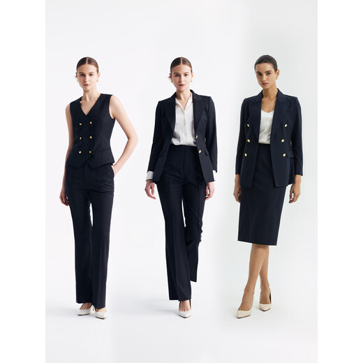 TIE FOR HER luxury series color number 038 Wu Qianyu style navy dark plaid wool commuter suit navy blue suit DOM038 M