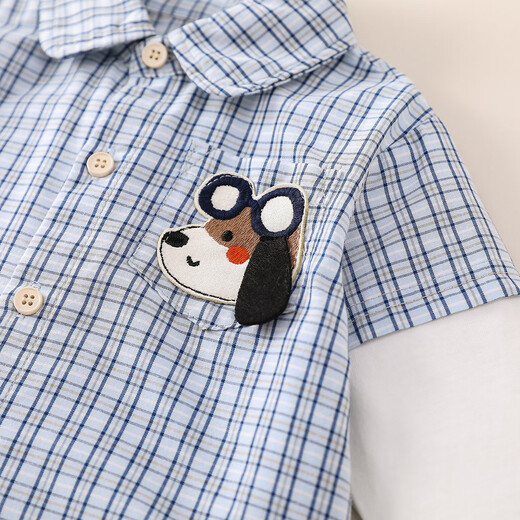Mamie Maka (MOMOCO) children's clothing boys' shirt 2026 spring baby fashion versatile puppy shirt blue/white 008 80