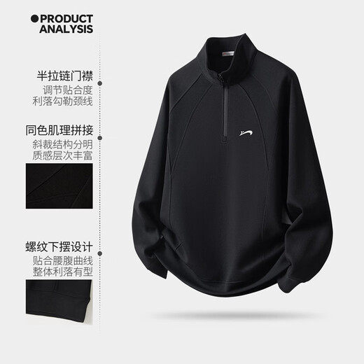 Guirenniao half-zip stand-up collar sweatshirt for men 2026 spring and autumn new texture splicing cotton pullover bottoming top for men Pine Mulan M