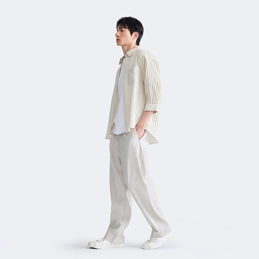 GXG Men's Wear Shopping Mall Same Style Three Quarter Sleeve Shirt 2026 Summer New Product G26X032033 Rice White Strips XL