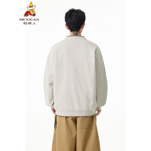 Scarecrow hand-stitched Henry collar sweatshirt for men 2026 spring new trendy brand couple loose pullover top, apricot color HW3801 M