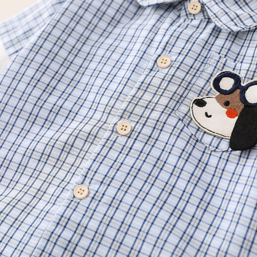 Mamie Maka (MOMOCO) children's clothing boys' shirt 2026 spring baby fashion versatile puppy shirt blue/white 008 80