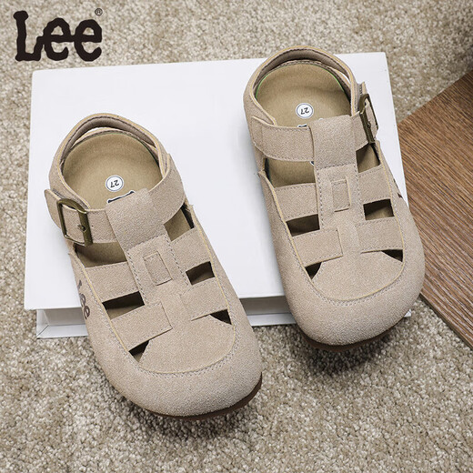 Lee Sandals Retro Style Spring New Boys and Girls Roman Baotou Sandals Medium and Large Children's Soft Soled Birkenstock Shoes Sand Color 36 Recommended Foot Length 214mm