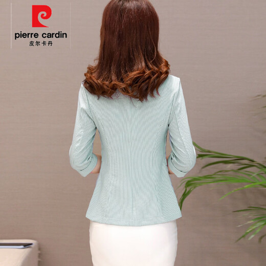 Pierre Cardin three-quarter sleeve striped small suit women's short jacket 2026 autumn new Korean style slim suit top thin pink L 103-111Jin Jin equals 0.5 kg